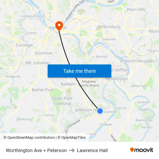Worthington Ave + Peterson to Lawrence Hall map
