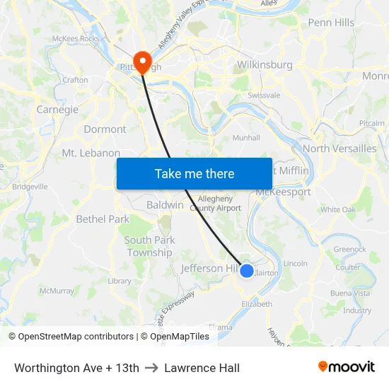 Worthington Ave + 13th to Lawrence Hall map