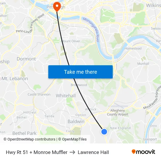 Hwy Rt 51 + Monroe Muffler to Lawrence Hall map