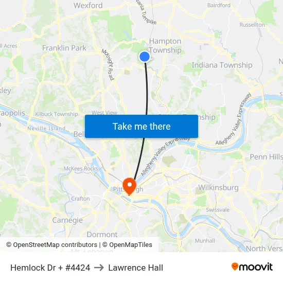Hemlock Dr + #4424 to Lawrence Hall map
