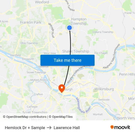 Hemlock Dr + Sample to Lawrence Hall map