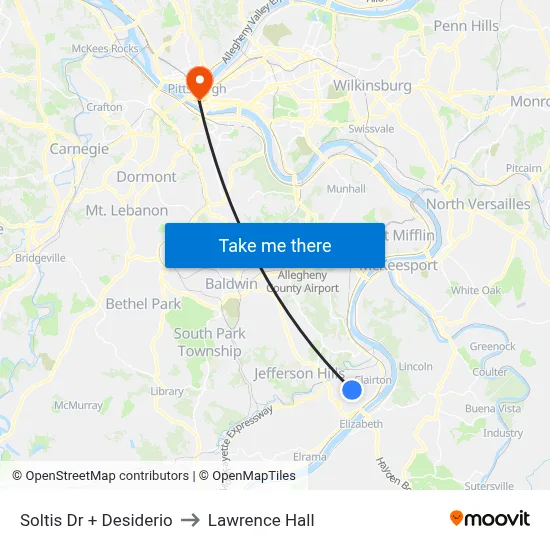 Soltis Dr + Desiderio to Lawrence Hall map
