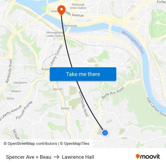 Spencer Ave + Beau to Lawrence Hall map