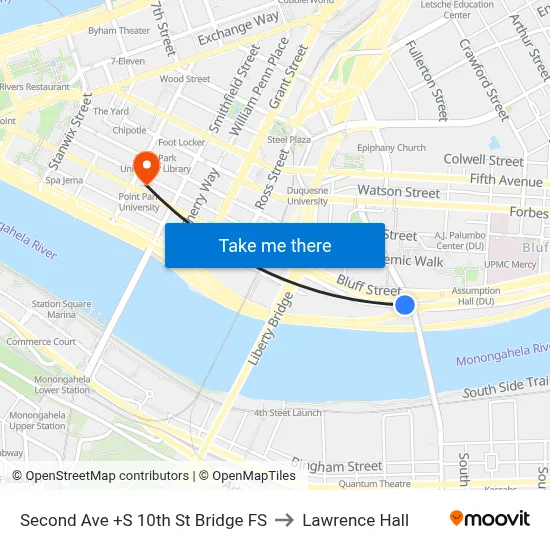 Second Ave +S 10th St Bridge FS to Lawrence Hall map