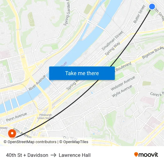 40th St + Davidson to Lawrence Hall map