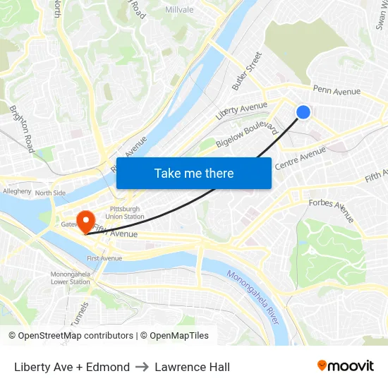 Liberty Ave + Edmond to Lawrence Hall map