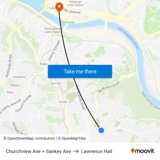 Churchview Ave + Sankey Ave to Lawrence Hall map