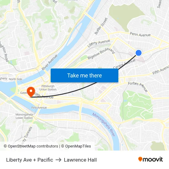 Liberty Ave + Pacific to Lawrence Hall map