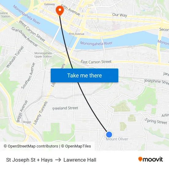 St Joseph St + Hays to Lawrence Hall map