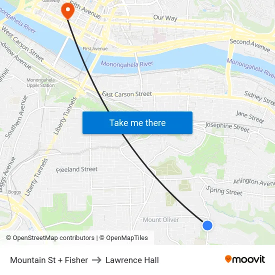Mountain St + Fisher to Lawrence Hall map