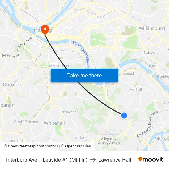 Interboro Ave + Leaside #1 (Mifflin) to Lawrence Hall map