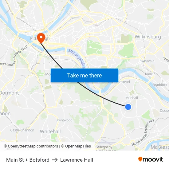 Main St + Botsford to Lawrence Hall map
