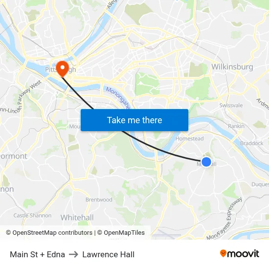 Main St + Edna to Lawrence Hall map