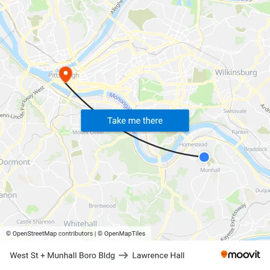 West St + Munhall Boro Bldg to Lawrence Hall map