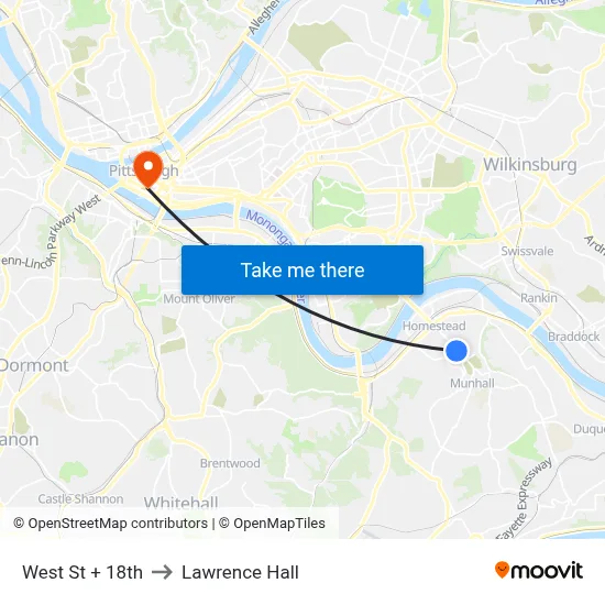 West St + 18th to Lawrence Hall map