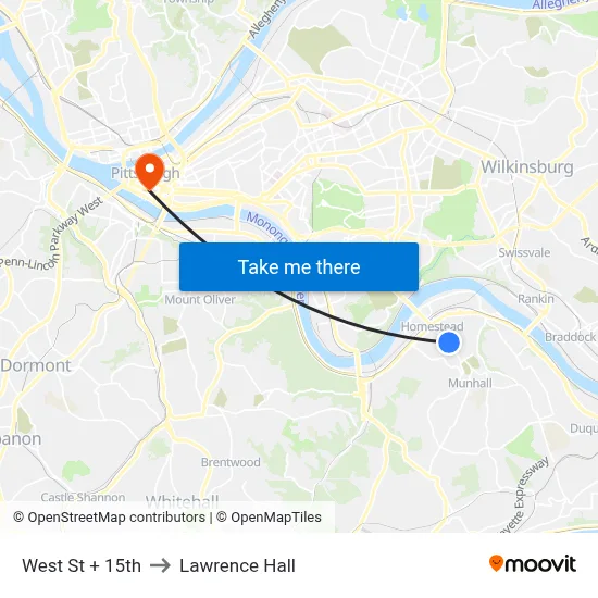 West St + 15th to Lawrence Hall map