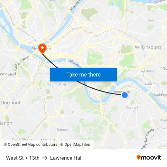 West St + 13th to Lawrence Hall map