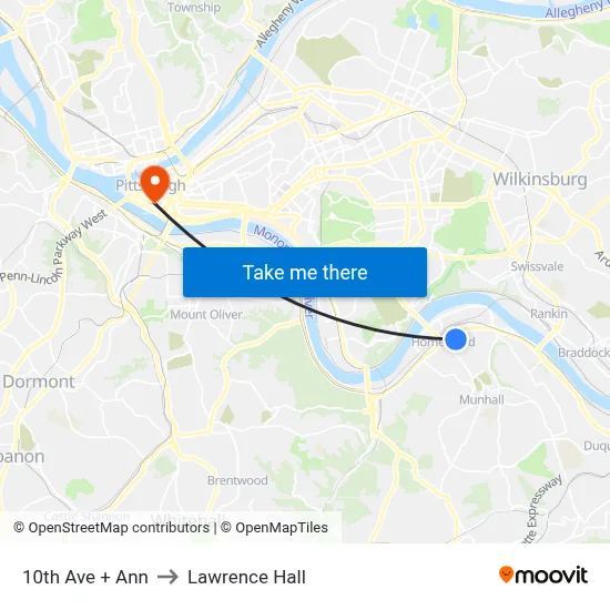10th Ave + Ann to Lawrence Hall map