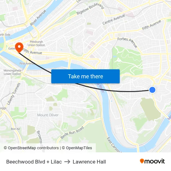 Beechwood Blvd + Lilac to Lawrence Hall map