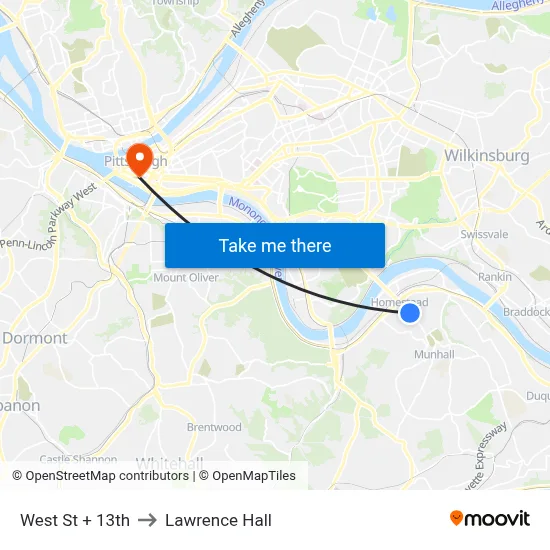 West St + 13th to Lawrence Hall map
