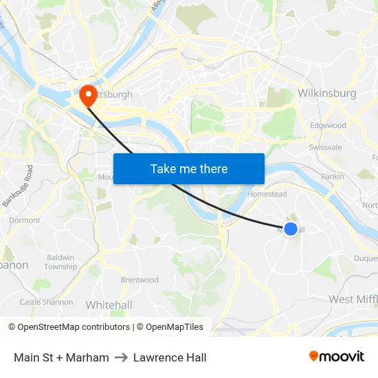 Main St + Marham to Lawrence Hall map