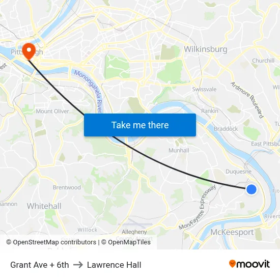 Grant Ave + 6th to Lawrence Hall map