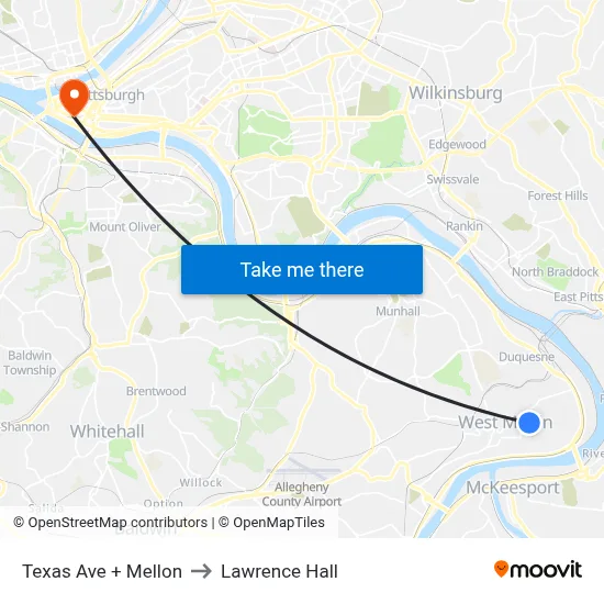 Texas Ave + Mellon to Lawrence Hall map