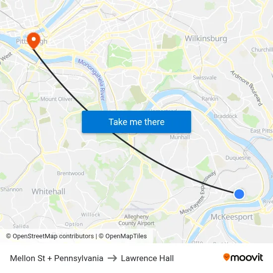 Mellon St + Pennsylvania to Lawrence Hall map