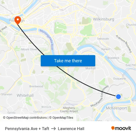 Pennsylvania Ave + Taft to Lawrence Hall map