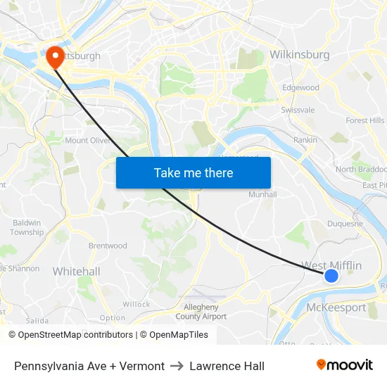 Pennsylvania Ave + Vermont to Lawrence Hall map