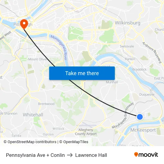Pennsylvania Ave + Conlin to Lawrence Hall map