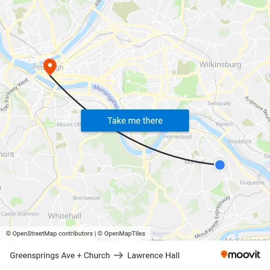 Greensprings Ave + Church to Lawrence Hall map