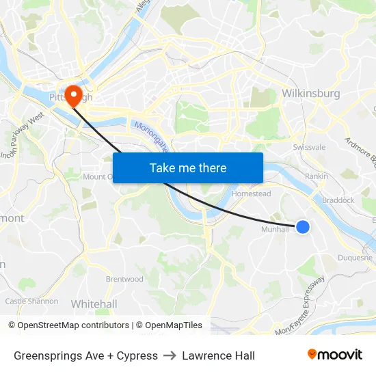 Greensprings Ave + Cypress to Lawrence Hall map