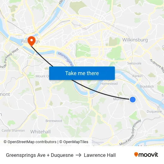 Greensprings Ave + Duquesne to Lawrence Hall map