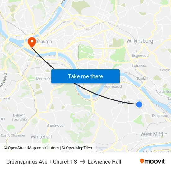 Greensprings Ave + Church FS to Lawrence Hall map