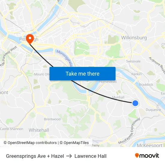 Greensprings Ave + Hazel to Lawrence Hall map