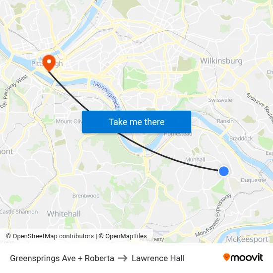 Greensprings Ave + Roberta to Lawrence Hall map