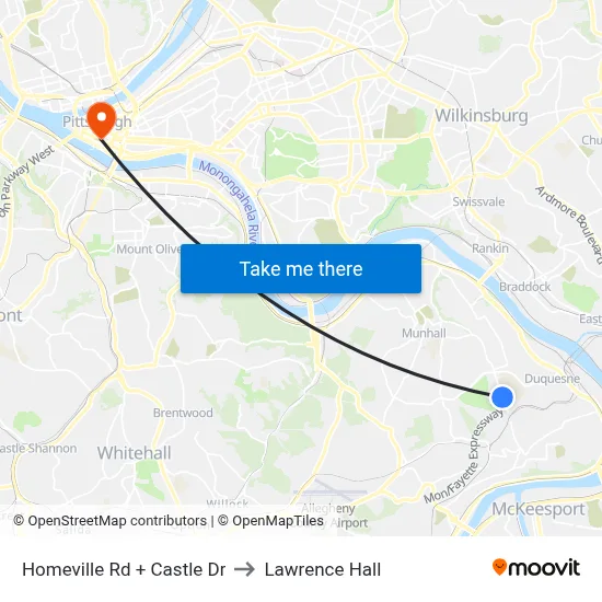 Homeville Rd + Castle Dr to Lawrence Hall map