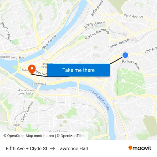Fifth Ave + Clyde St to Lawrence Hall map