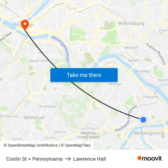 Conlin St + Pennsylvania to Lawrence Hall map