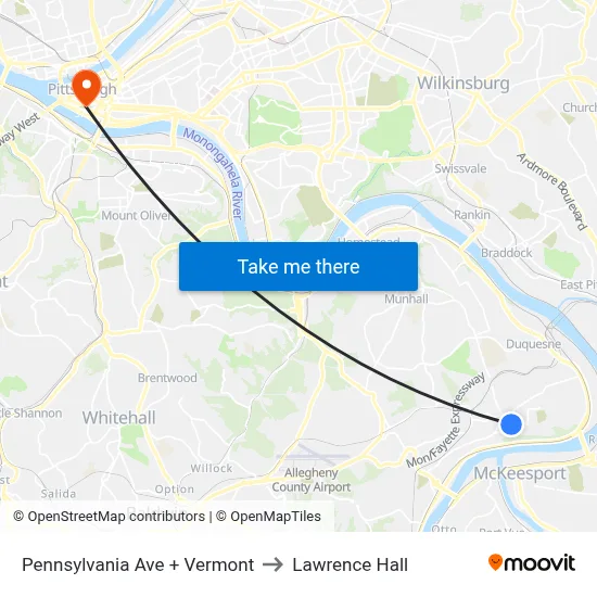 Pennsylvania Ave + Vermont to Lawrence Hall map