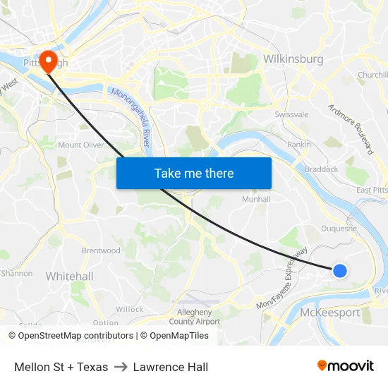 Mellon St + Texas to Lawrence Hall map