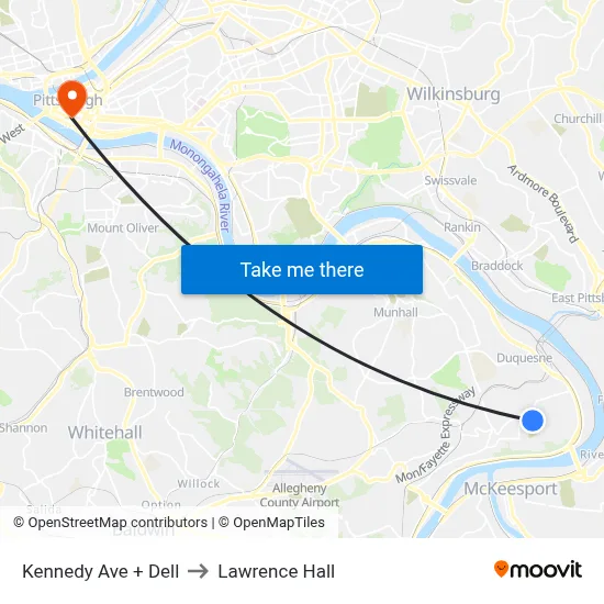 Kennedy Ave + Dell to Lawrence Hall map