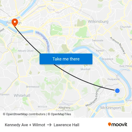 Kennedy Ave + Wilmot to Lawrence Hall map