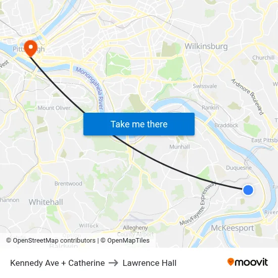 Kennedy Ave + Catherine to Lawrence Hall map
