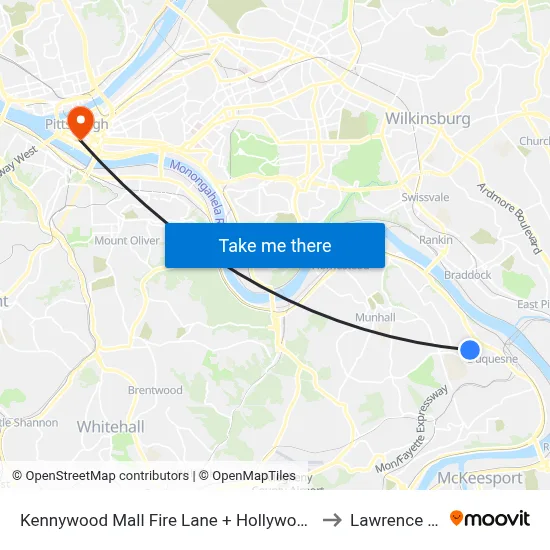 Kennywood Mall Fire Lane + Hollywood Video to Lawrence Hall map