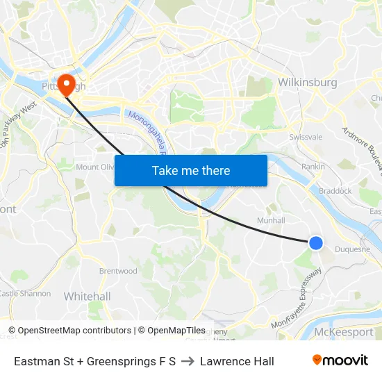 Eastman St + Greensprings F S to Lawrence Hall map