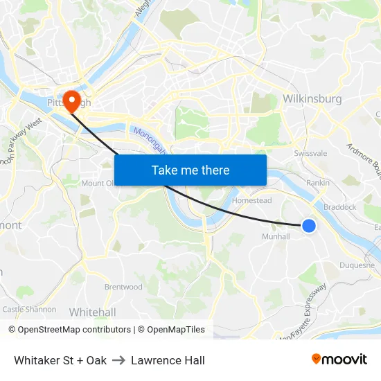 Whitaker St + Oak to Lawrence Hall map