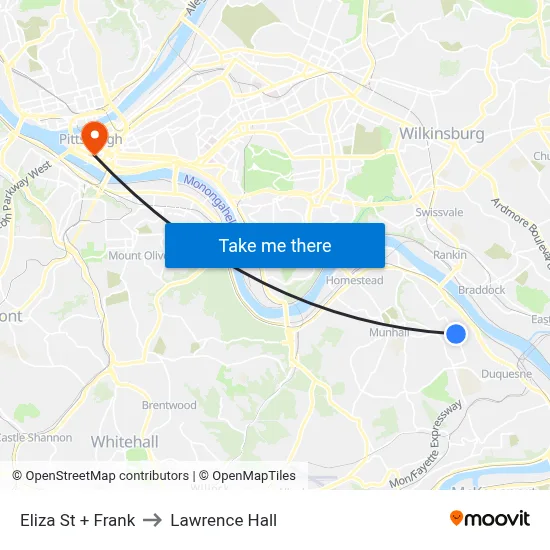 Eliza St + Frank to Lawrence Hall map