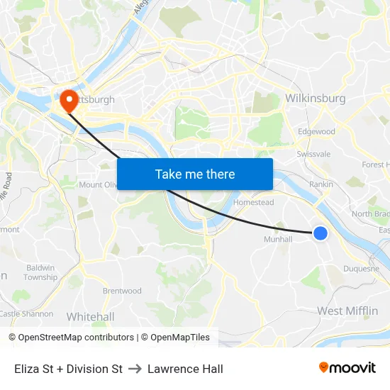 Eliza St + Division St to Lawrence Hall map